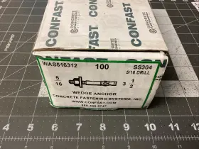 Was516312 Confast 5/16 Inch X 3-1/2 Stainless Steel Wedge Anchor 100 Per Box La66a