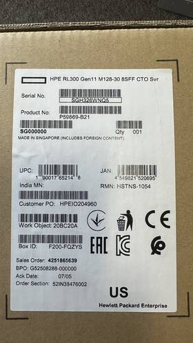 Hpe P59869-b21 Rl300 Gen11 M128-30 512gb-64gb Ram 2x 1.92tb Nvme Ssd 8sff Server 800w Psu