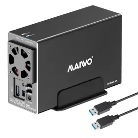 K35272 Maiwo Dual Bay Hard Drive Raid Enclosure With Cooling Fan For 2.5/3.5 Inch Sa