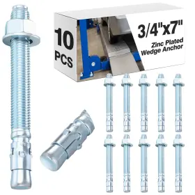 Ri-shimeyao-1890 Shimeyao 10 Pack 3/4ftft X 7ftft Wedge Anchors Zinc Plated Concrete For 2
