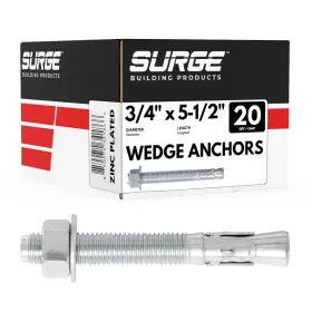 Waz-34512 Surge Building Products 3/4 Inch X 5-1/2 Zinc-plated Wedge Anchors For Concrete And Cement Heavy-duty
