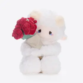 Zeiove 717813833175 11.4 Inch White Lamb Plush Stuffed Animal With Removable Bouquet Of Red Roses - U