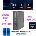 Hp Elite Quad Core 32GB Ram 500GB Ssd + 2TB Windows Server 2025 Standard Rds Cal Used. Price: $399.99.